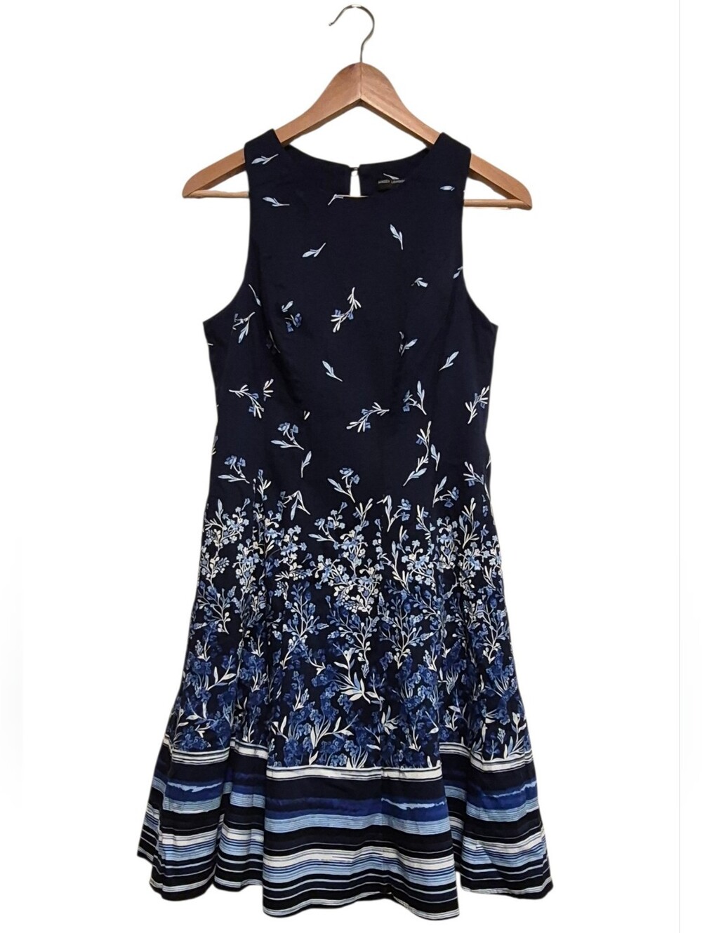 Maggy London Navy Blue Leaf Print Dress - Size US 6/ UK 10
